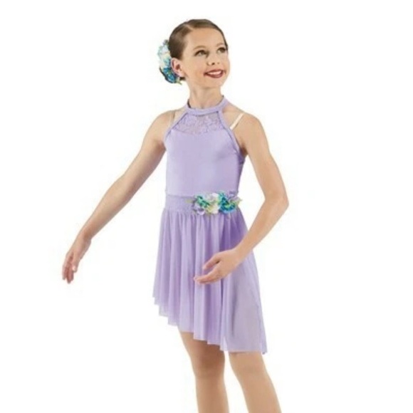 Weissman Purple Kids Dance Costume with Floral Accents - Picture 1 of 7